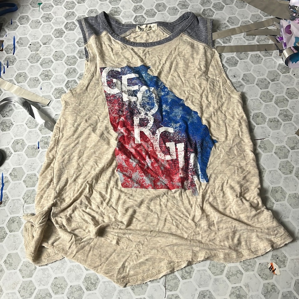 About a Girl Medium Graphic Red White Blue Georgia Tank Top